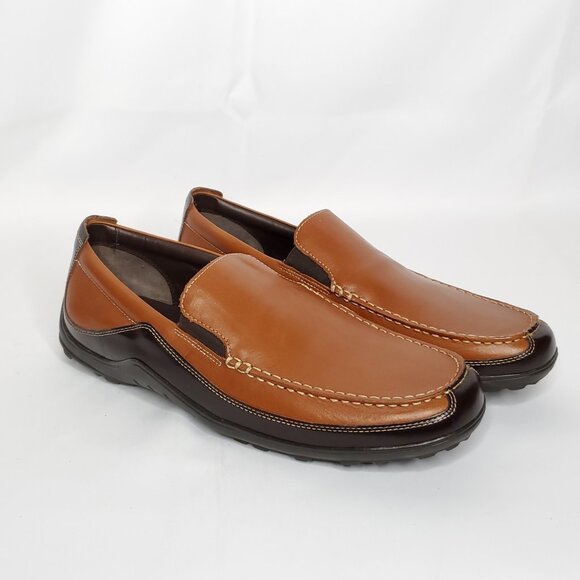 Mens Cole Haan Driving Moc Loafer Shoes 14W Brown Two Tone Tucker Venetian NEW - Picture 1 of 8